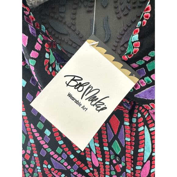 BOB MACKIE | Burnout Velvet Blouse Abstract Colorful Sheer Silk Blend NWT | XL - Picture 6 of 7